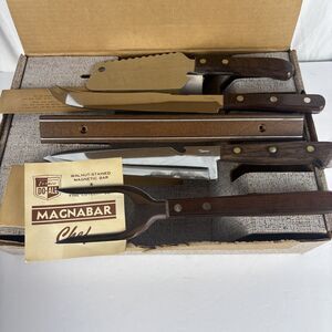 Vernco Do All Magnabar Chef 4 Pc Fine Cutlery Walnut Stained New Open Box Vtg